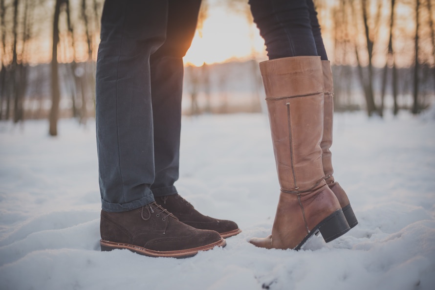 couple, shoes, snow